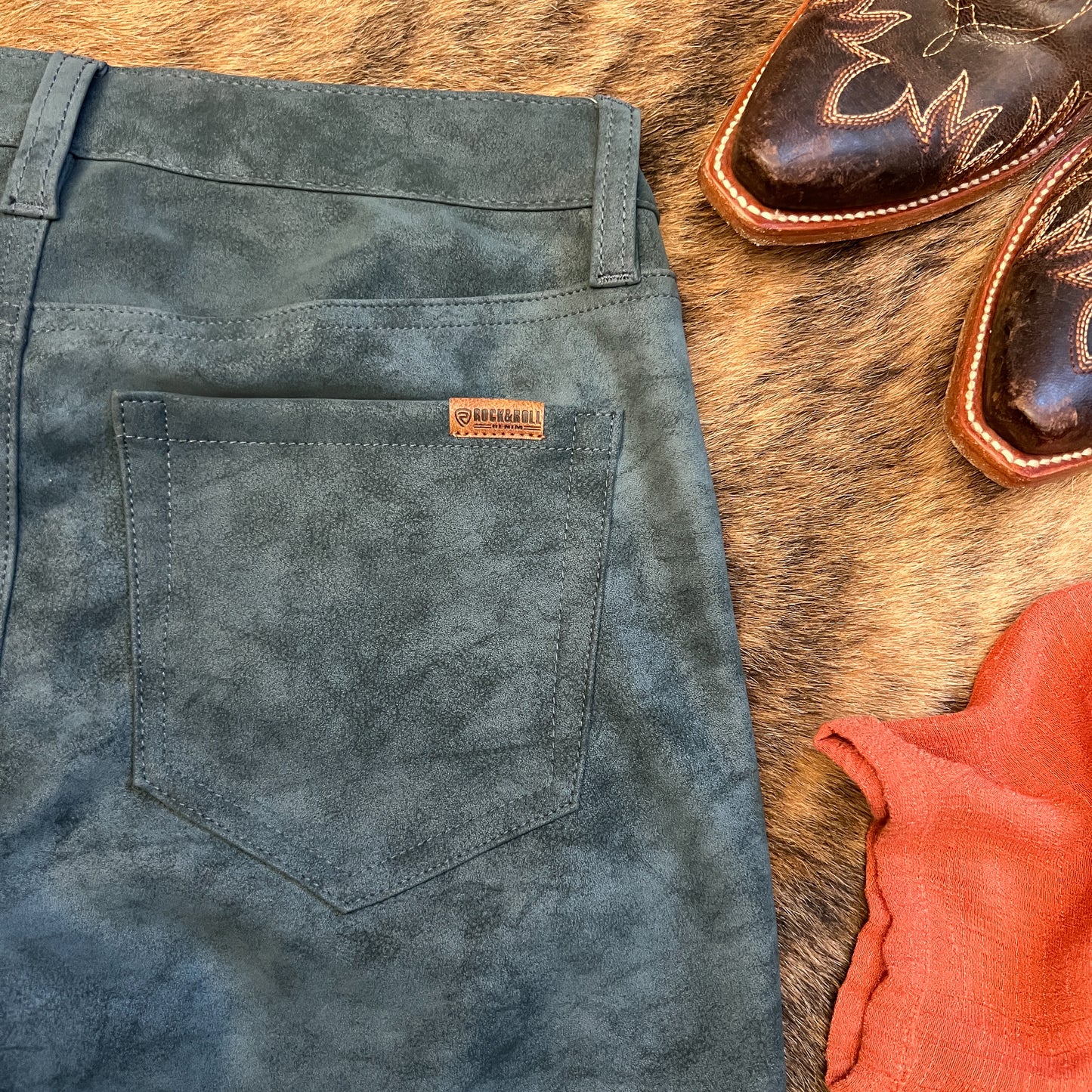 NEW Rock & Roll Denim High Rise PU Leather Bootcut Pants (26x34)