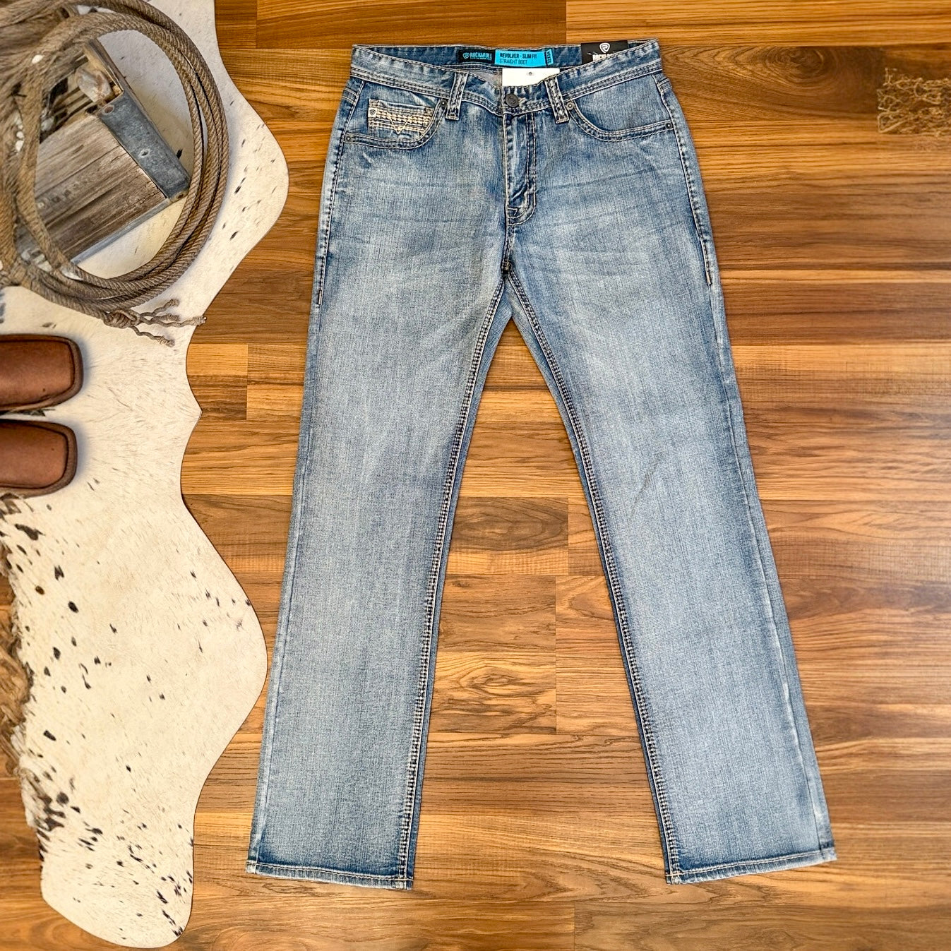 NEW Rock & Roll Denim Revolver Slim Fit Straight Boot Leg Jeans (32x34)
