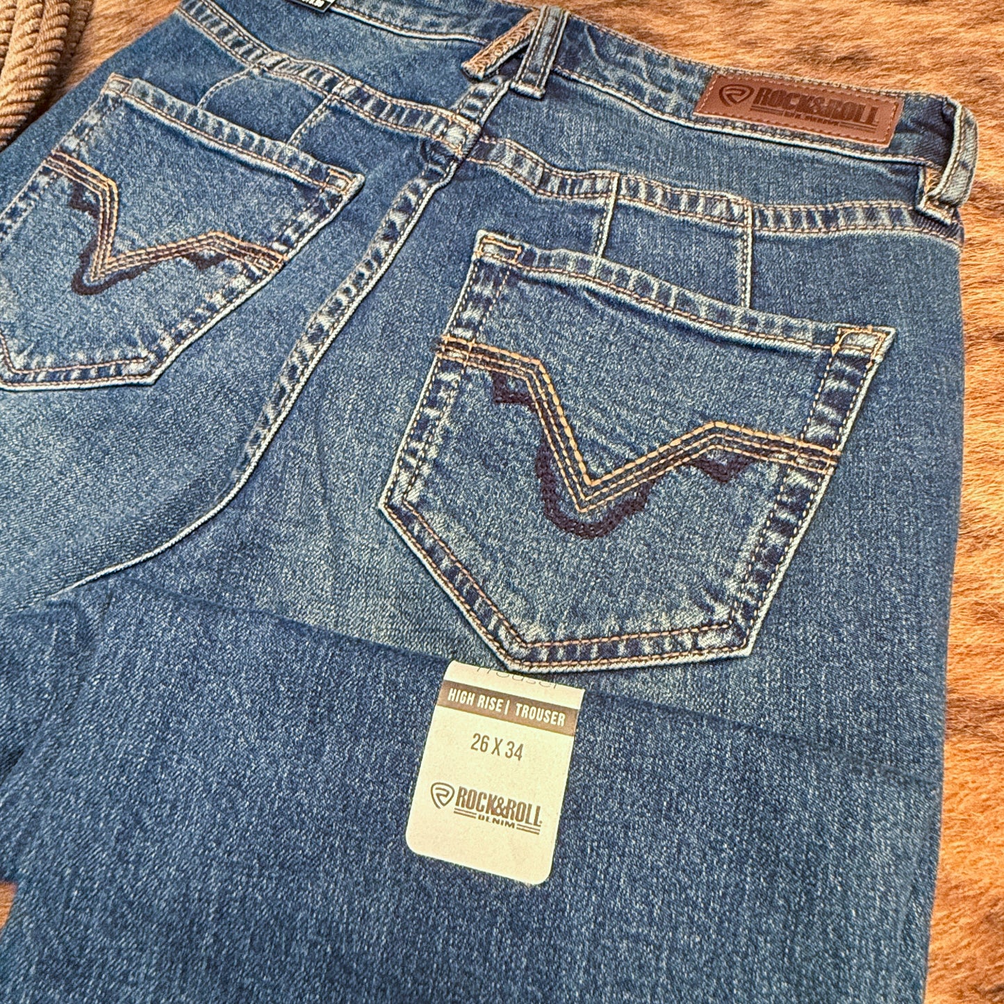 NEW Rock & Roll Denim High Rise V-Stitch Pocket Trousers (26x34)