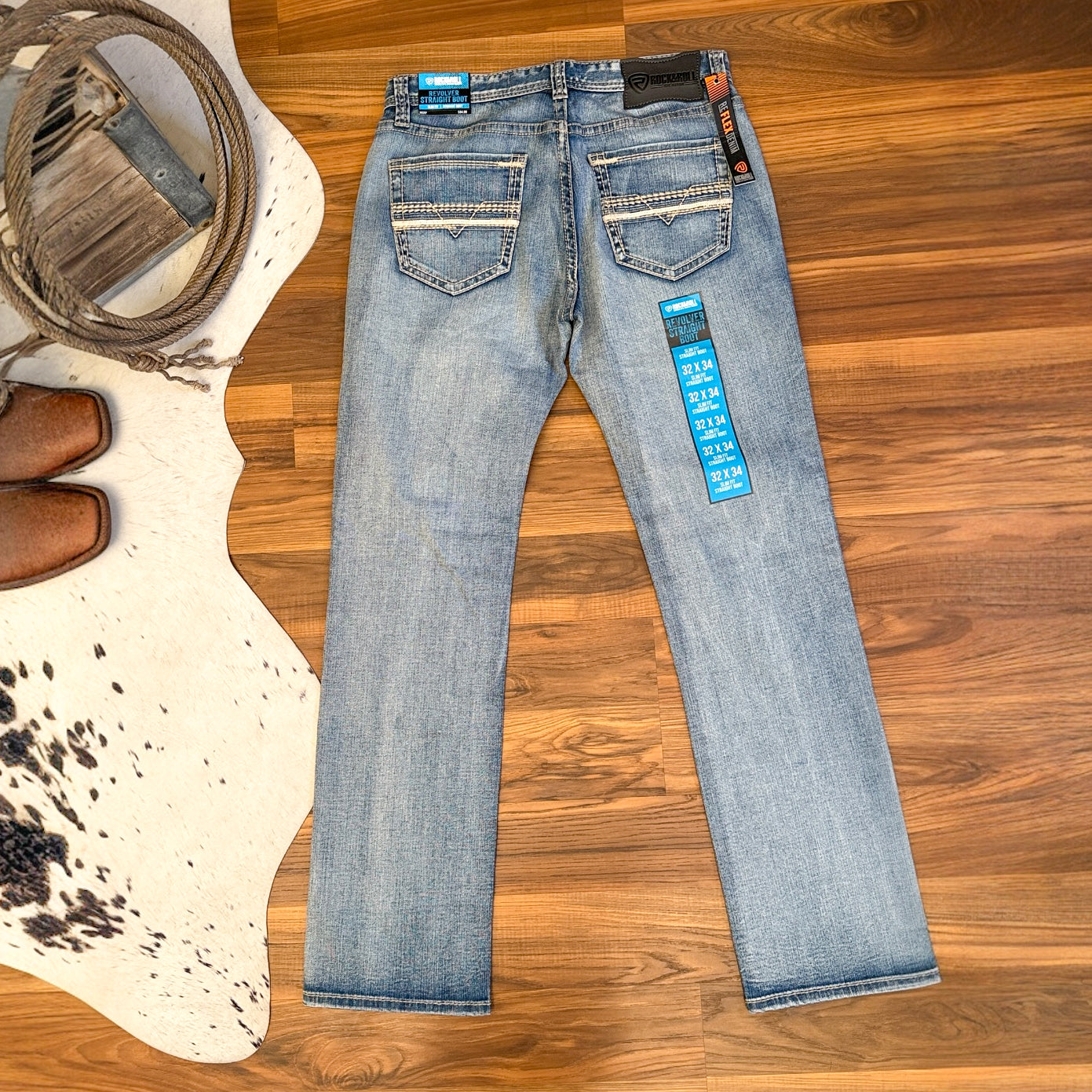 NEW Rock & Roll Denim Revolver Slim Fit Straight Boot Leg Jeans (32x34)