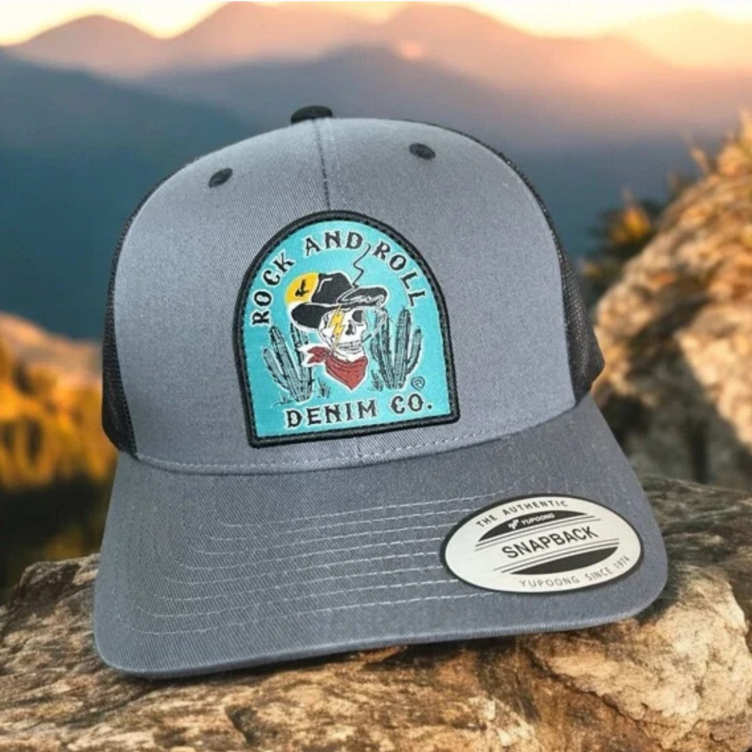 NEW - Rock & Roll Denim Co Skeleton Cowboy Cactus Snapback Trucker Hat