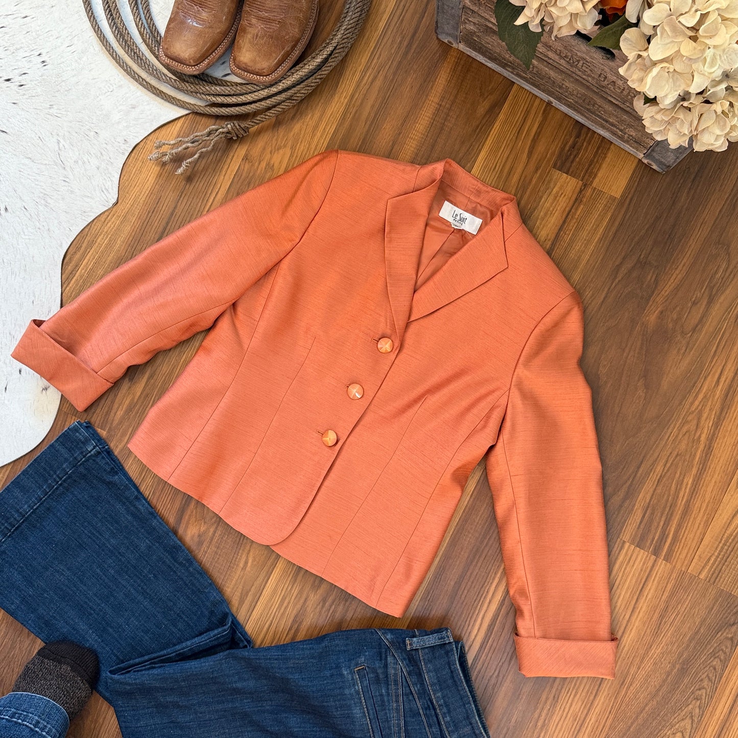 Burnt Orange Textured Le Suit Petite Blazer Jacket (8P)