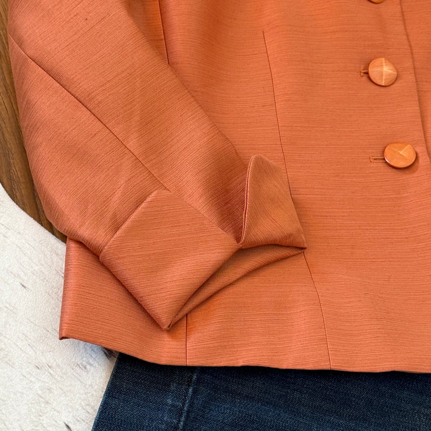 Burnt Orange Textured Le Suit Petite Blazer Jacket (8P)