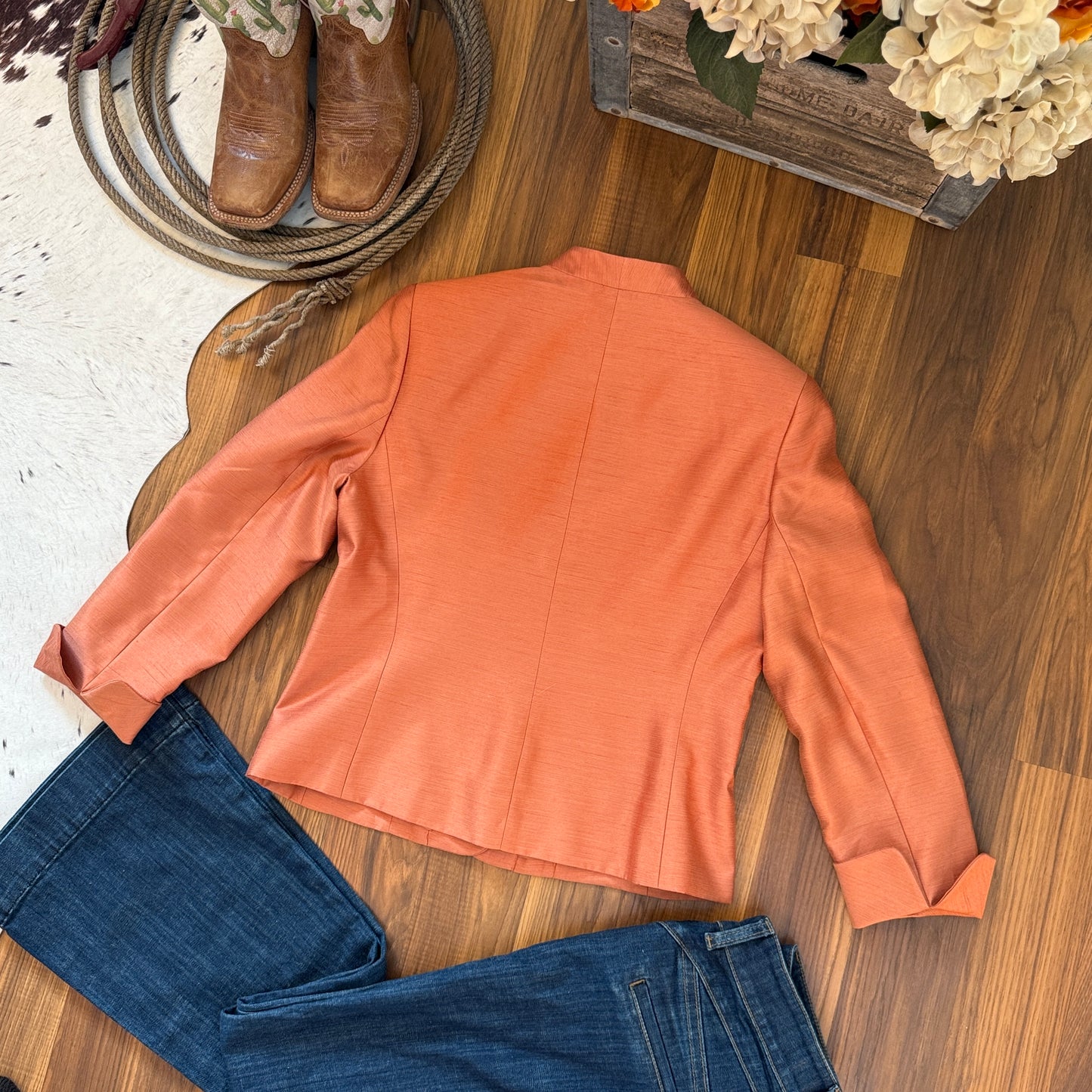 Burnt Orange Textured Le Suit Petite Blazer Jacket (8P)