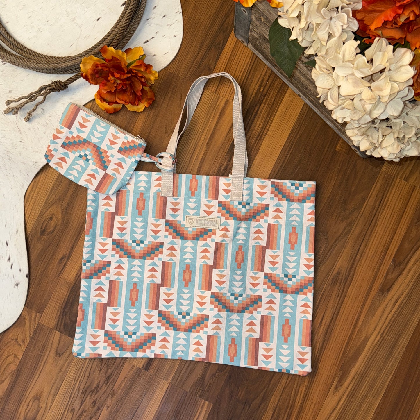 NEW Rock & Roll Denim Aztec Geo Canvas Tote