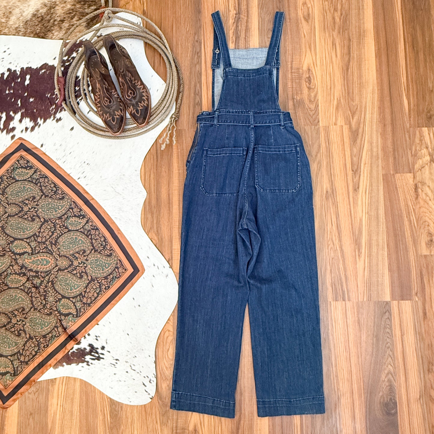 Universal Thread High Rrise Cropped Wide Leg Denim Overalls (8)