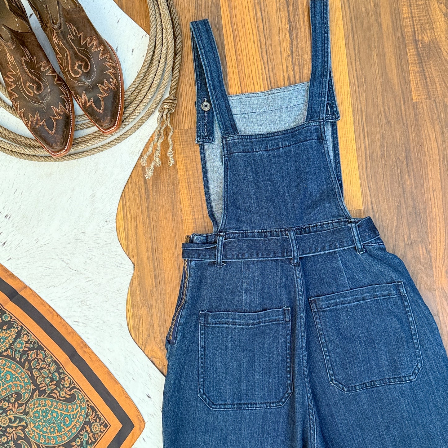 Universal Thread High Rrise Cropped Wide Leg Denim Overalls (8)