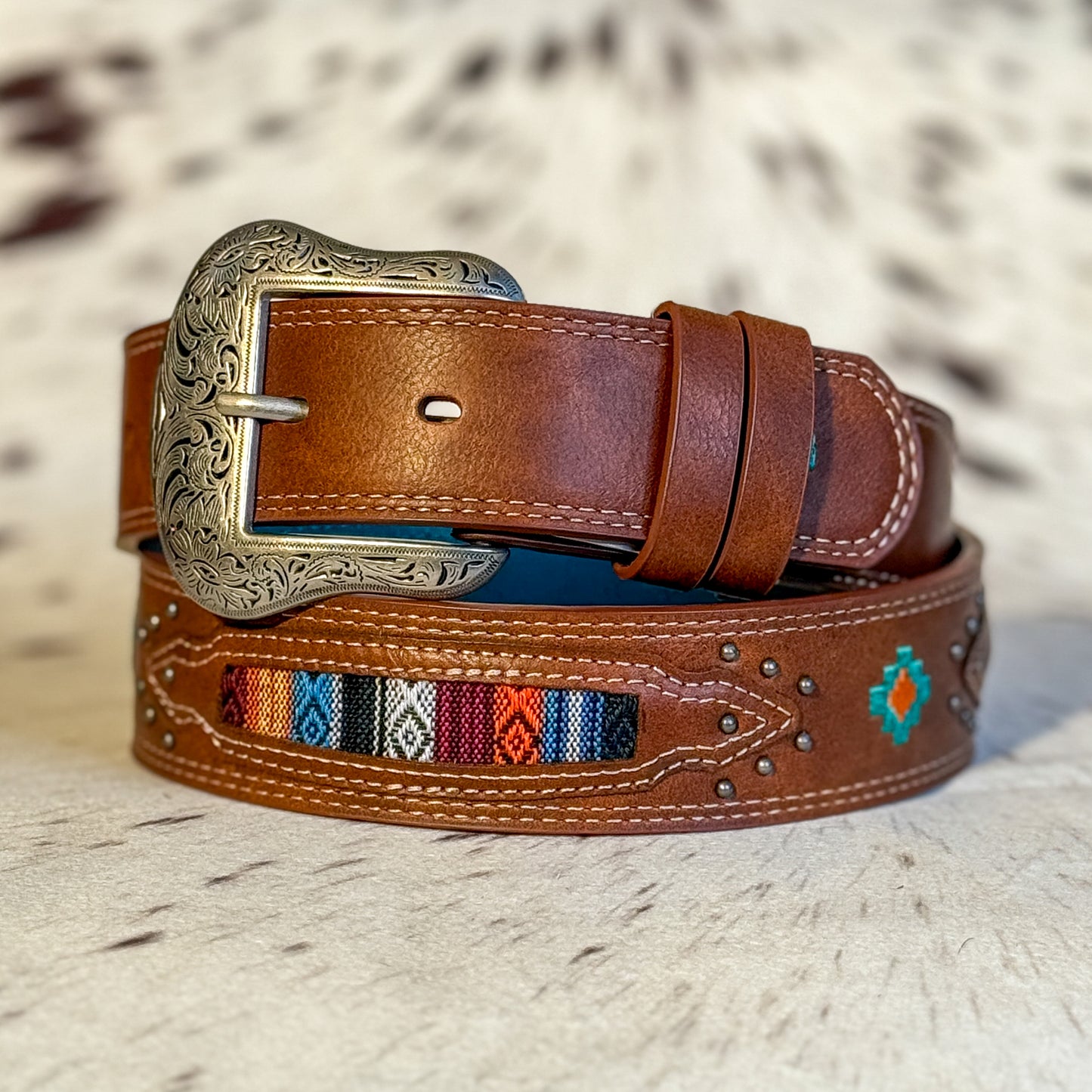 NEW Ladies Aztec Inlay Embroidered Western Belt (Medium)