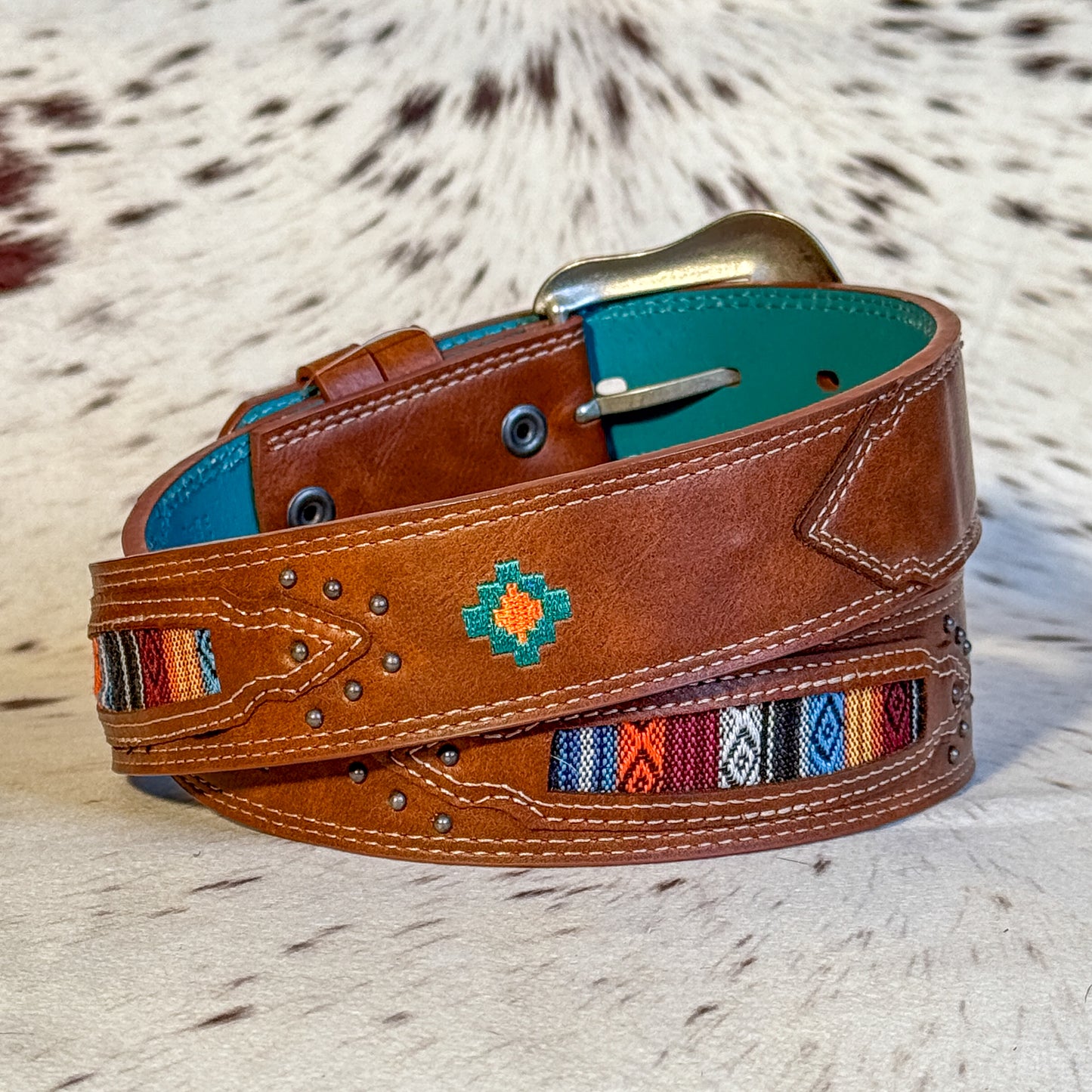 NEW Ladies Aztec Inlay Embroidered Western Belt (Medium)