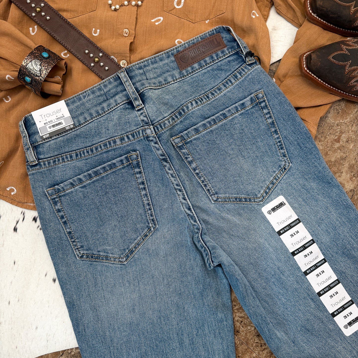 NEW Rock & Roll Denim Two-Tone Side Seem Mid Rise Trouser Jeans (26x34)