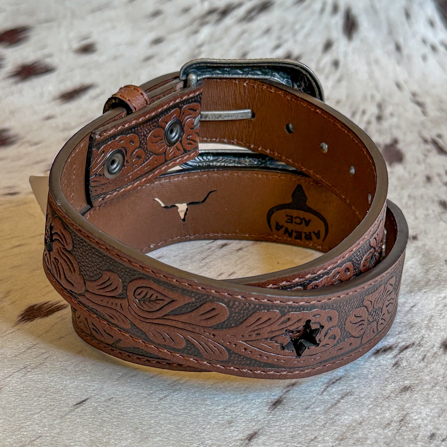 NEW Boy's/Girl's Embossed Cutout Horseshoe Longhorn Western Belt (Medium)