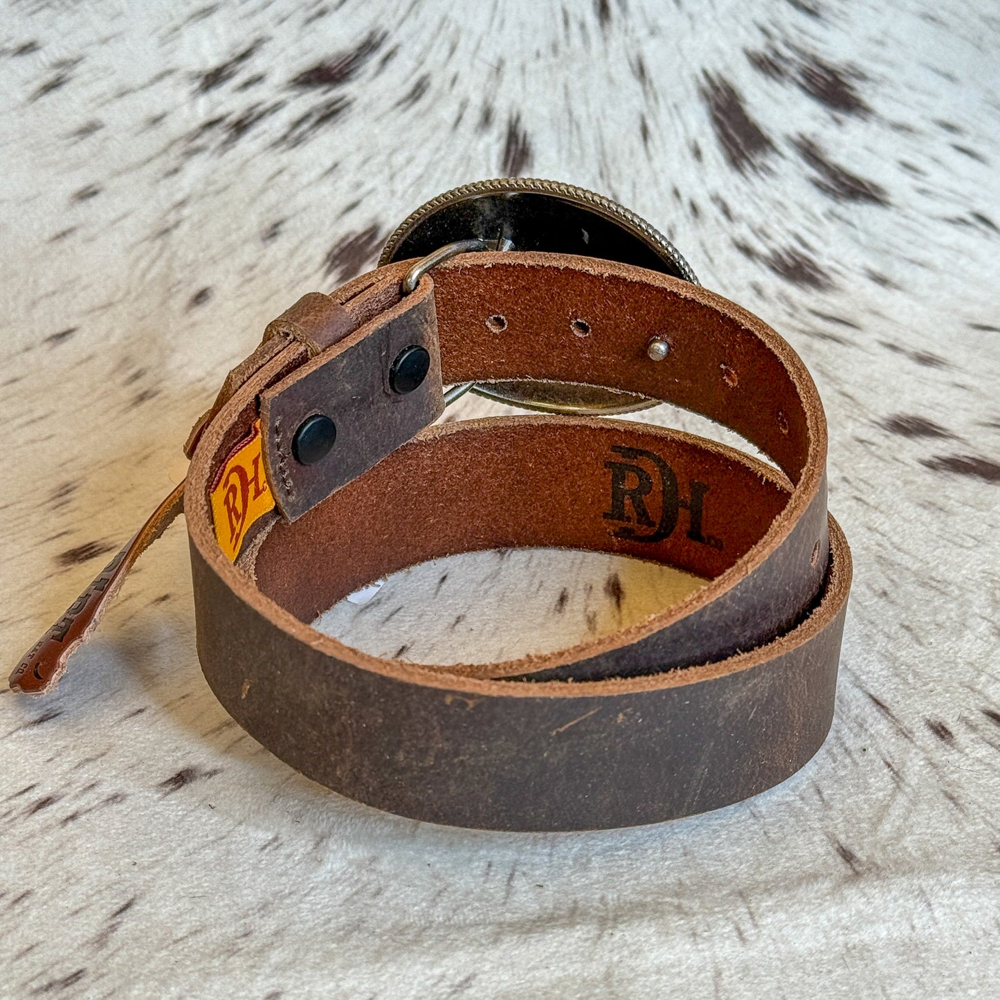 NEW Boy's/Girl's Oiled Brown Smooth Leather Belt Logo Buckle (Medium)