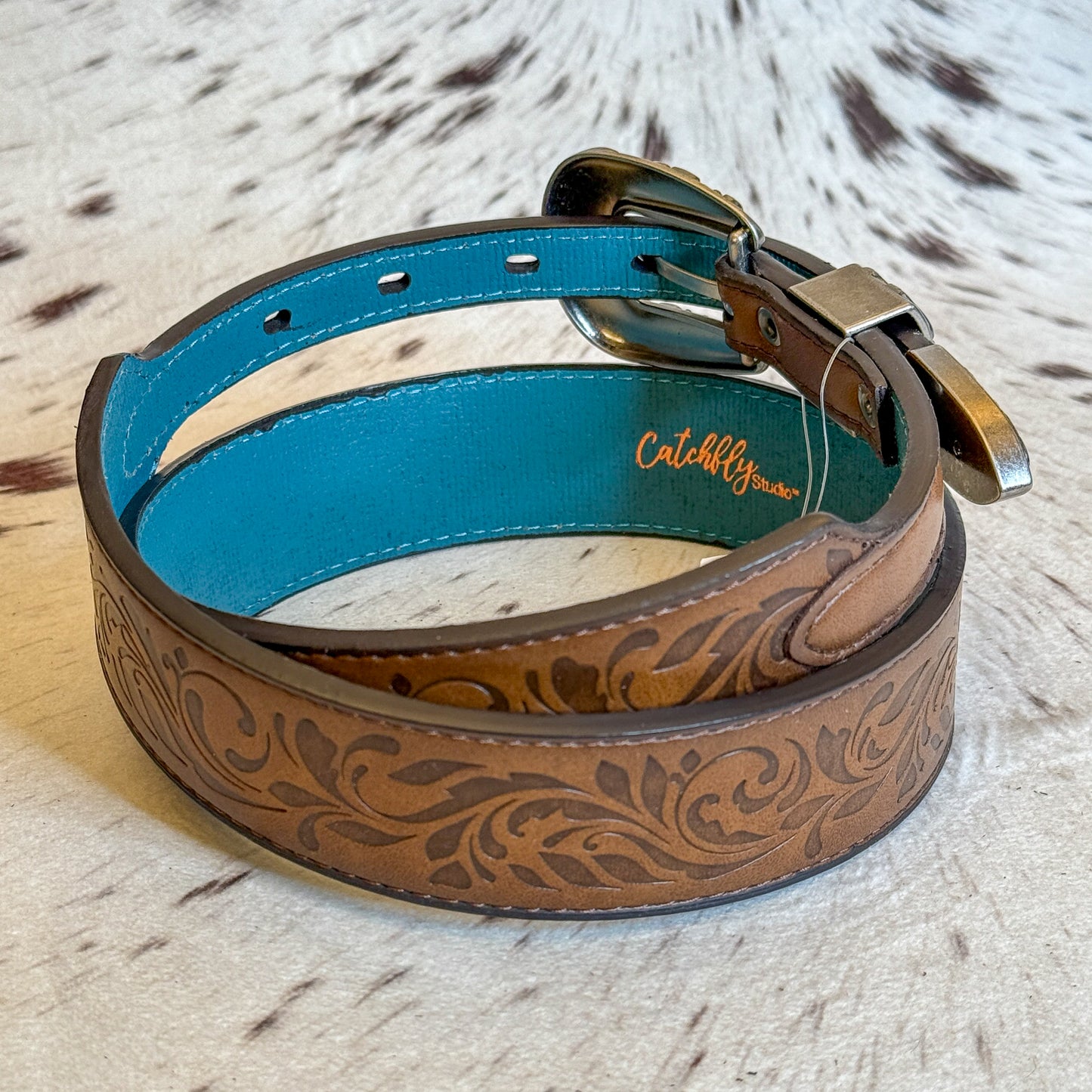 NEW Ladies Embossed Tapered Western Belt 3 Piece Buckle Set (Medium)