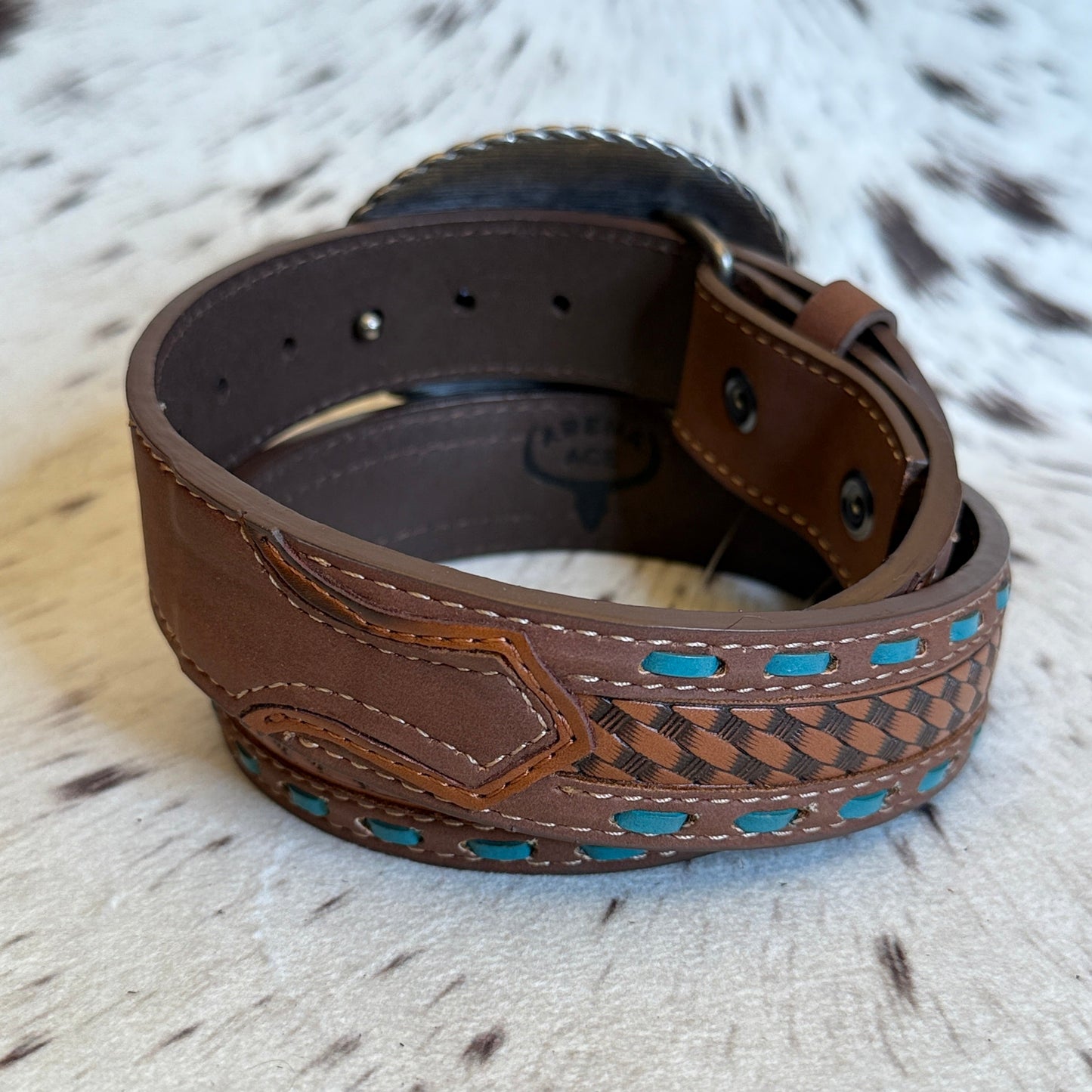 NEW Boy's/Girl's Turquoise Laced Edge Eagle Buckle Western Belt (Medium)