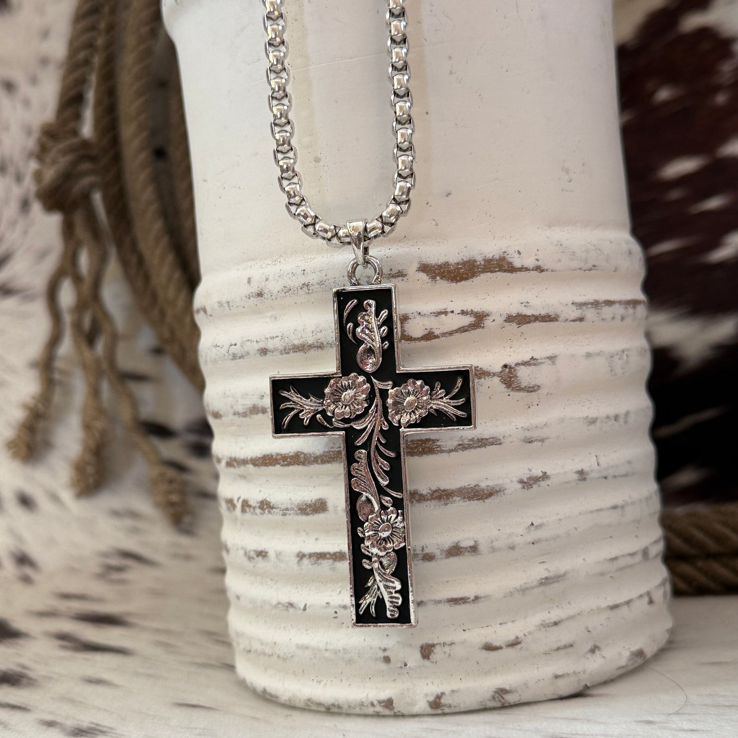 NEW Men's Justin Stainless Steel Reversable Cross Western Pendant