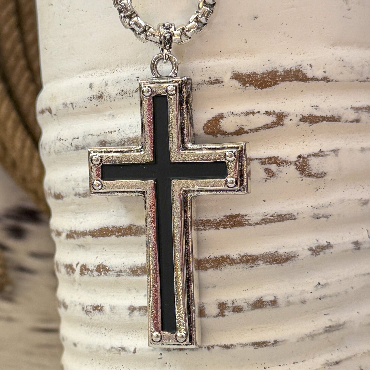NEW Men's Justin Stainless Steel Reversable Cross Western Pendant