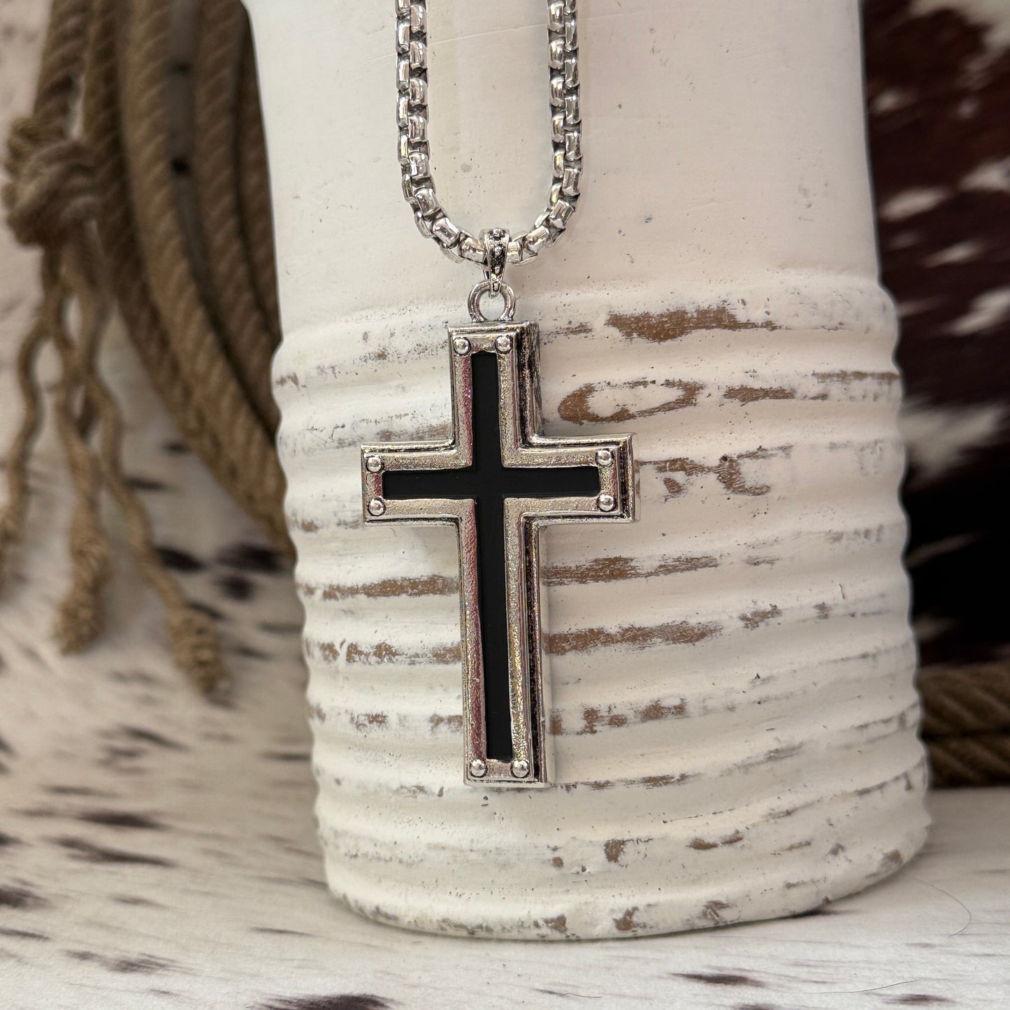 NEW Men's Justin Stainless Steel Reversable Cross Western Pendant