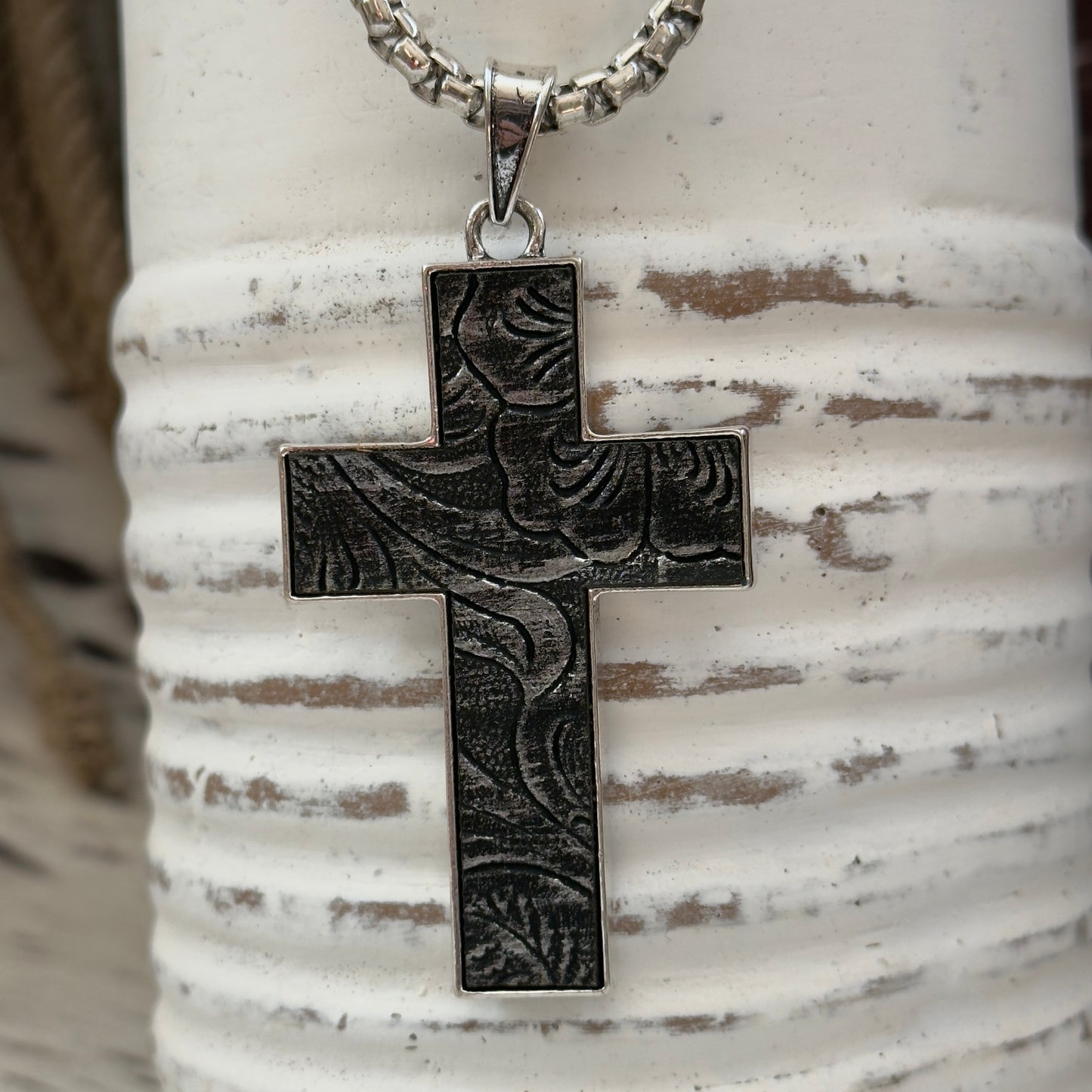 NEW Men's Justin Stainless Steel Reversable Cross Western Pendant