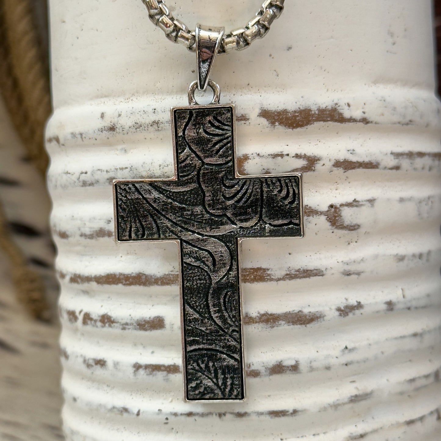 NEW Justin Reversible Stainless Steel Cross Western Chain + Pendant - Men's