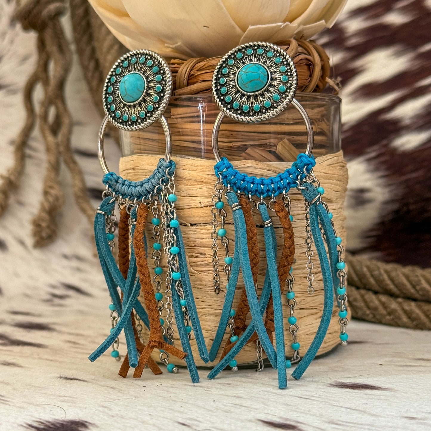 NEW Justin Suede Accent Concho Western Earrings