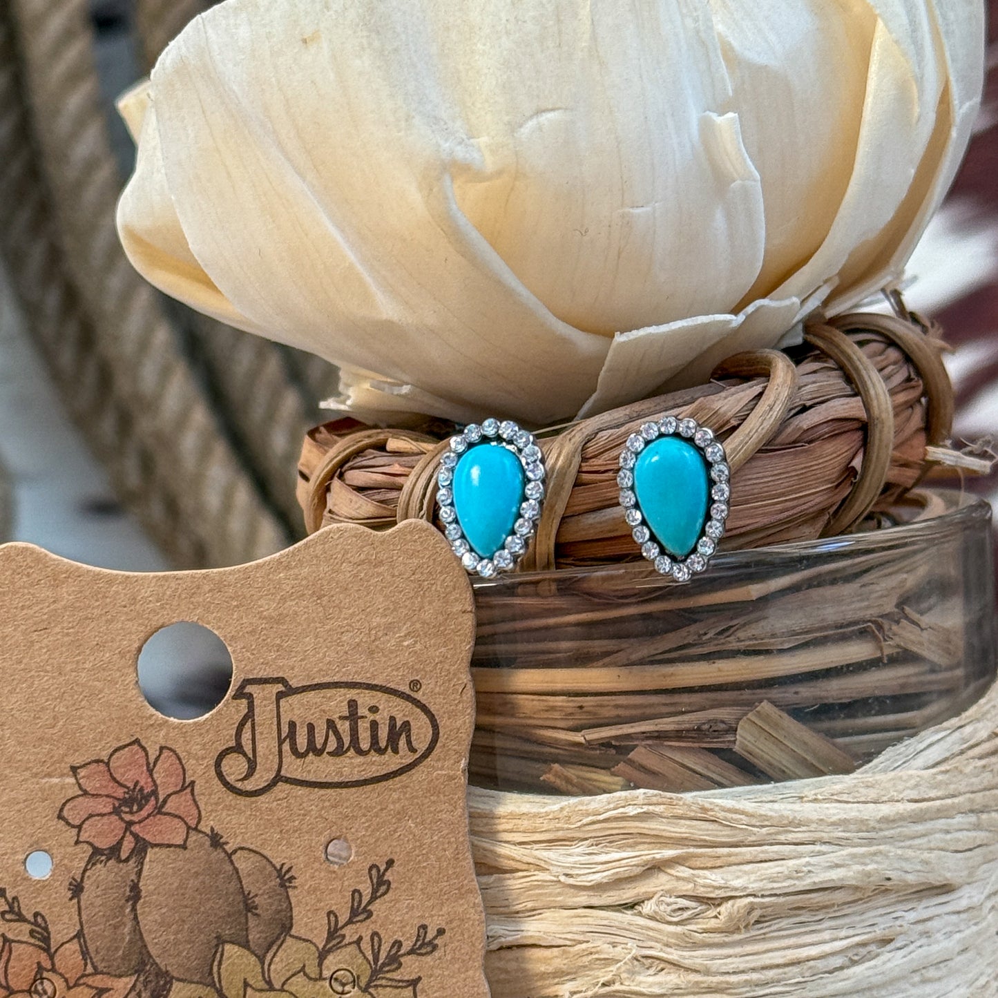 NEW Justin Turquoise Teardrop Stud Western Earrings