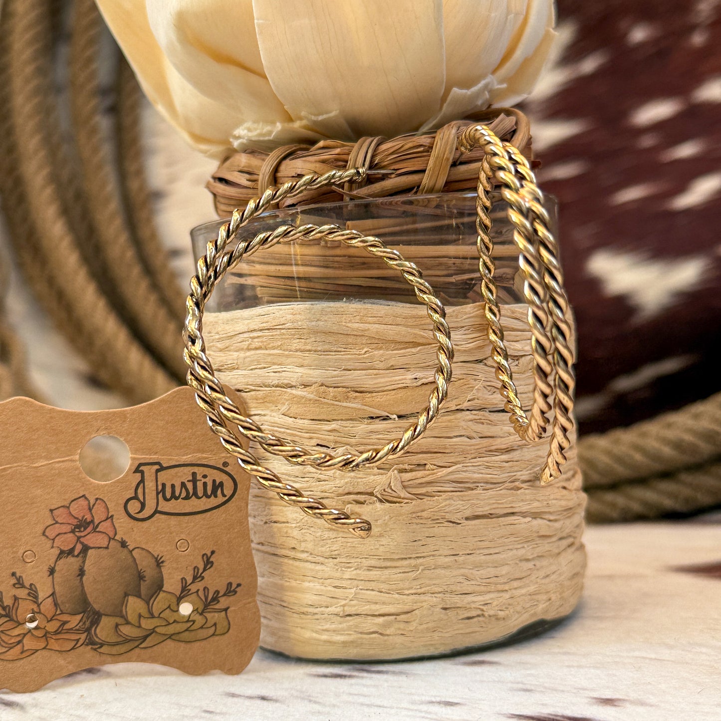 NEW Justin Rope Gold Tone Western Hoop Earrings