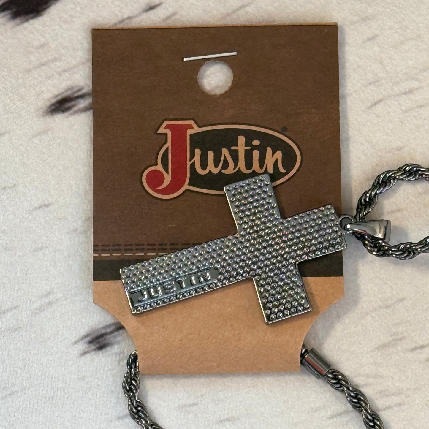 NEW Men's Justin Gun Metal Stars & Stripes Cross Western Pendant