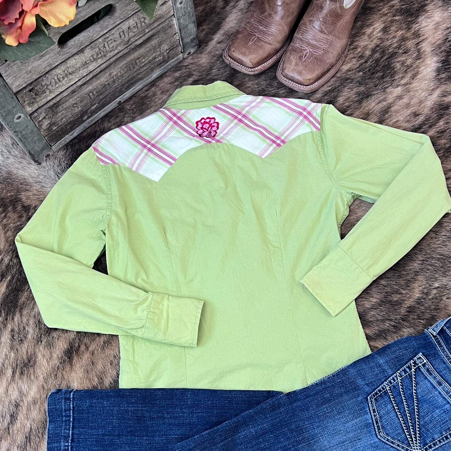 Panhandle Slim Women's Long Sleeve Western Pearl Snap Rose Shirt (Small)