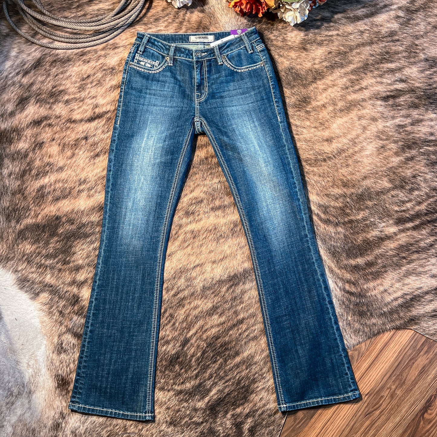 NEW Rock & Roll Denim Mid Rise Bootcut Longhorn Riding Jeans (26x34)