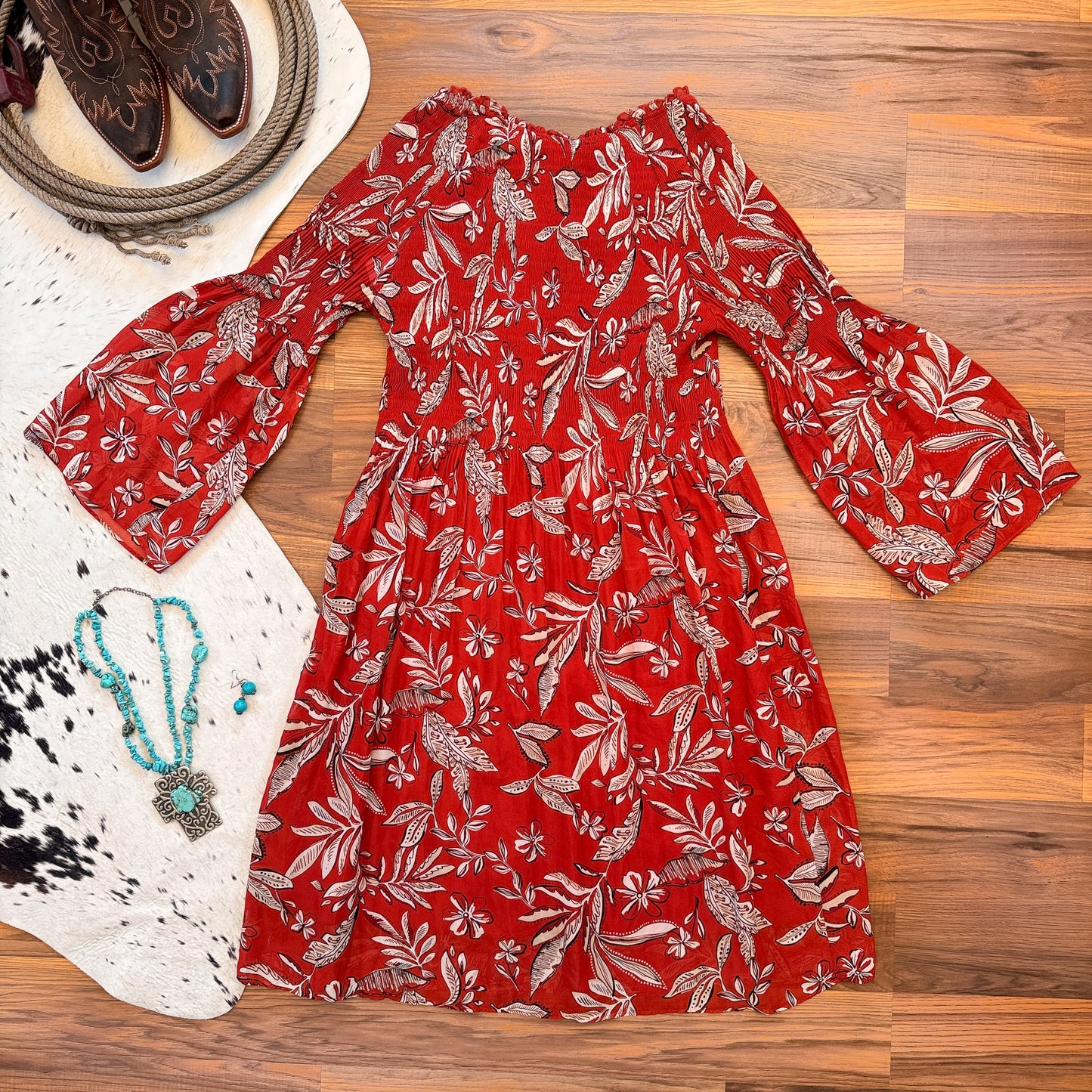 Floral Bell Sleeve Dress by Robert Louis (M)