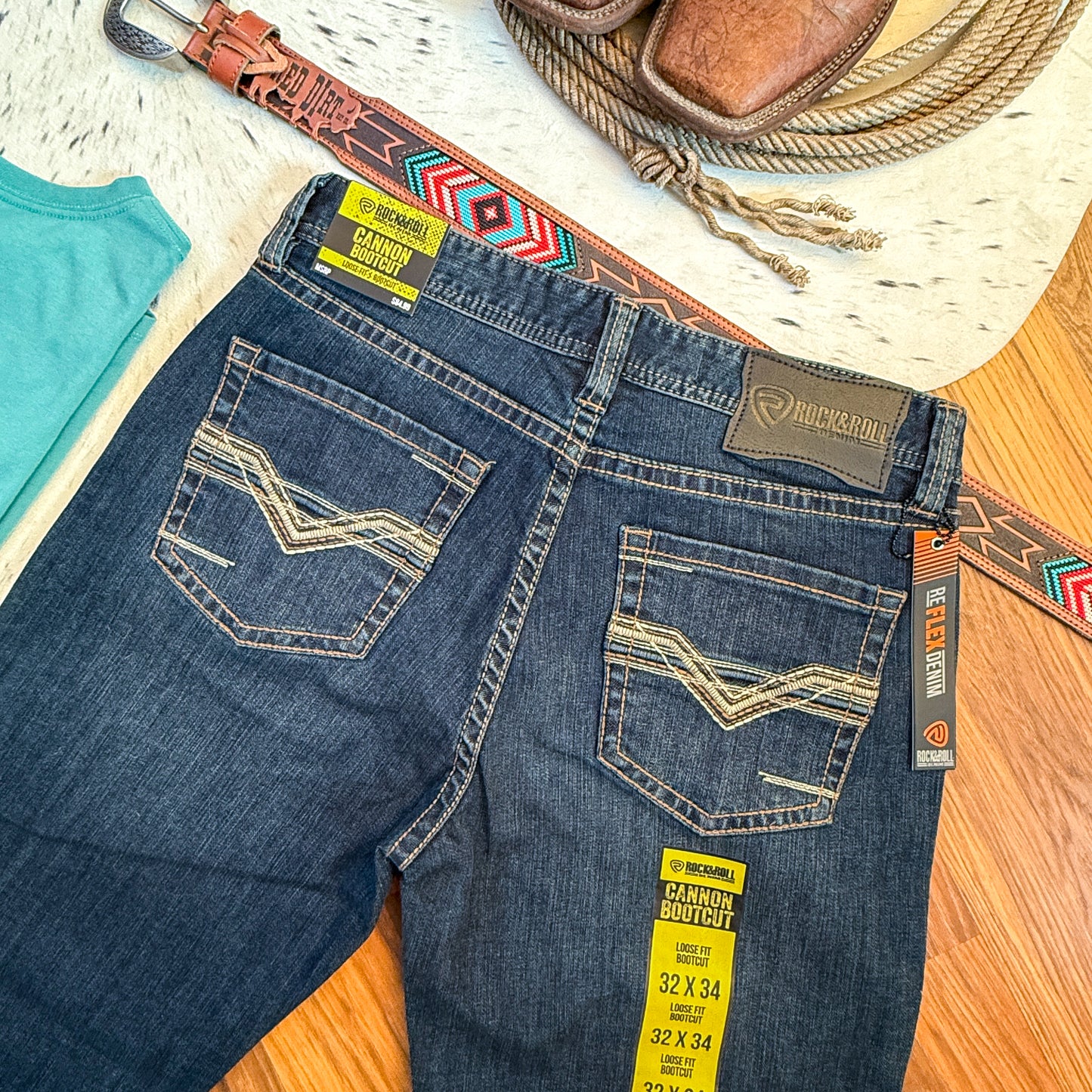 NEW Rock & Roll Denim Men's Cannon Loose Fit Bootcut Jeans (32x34)