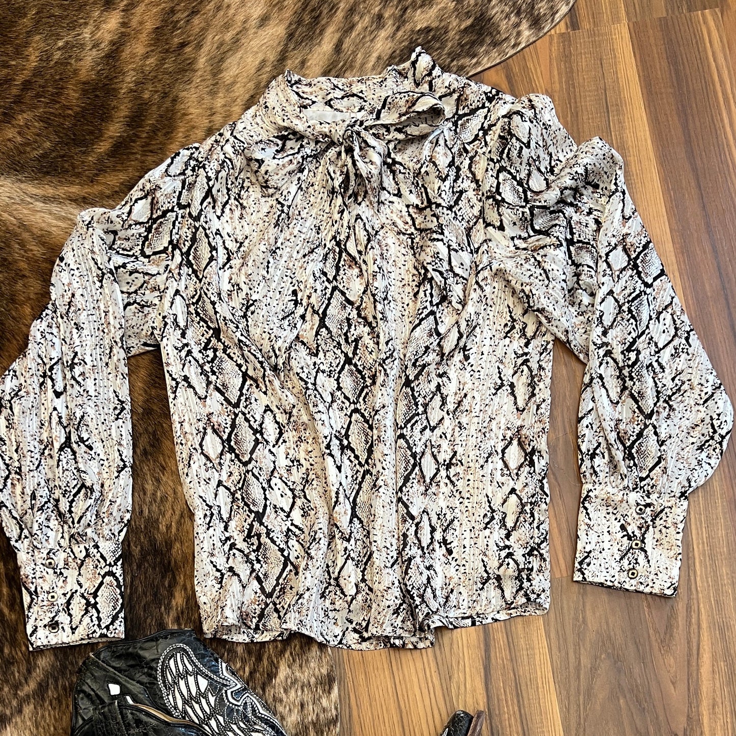 Snakeskin Bow Balloon Sleeve Women's Blouse by Joie Blouse (Medium)