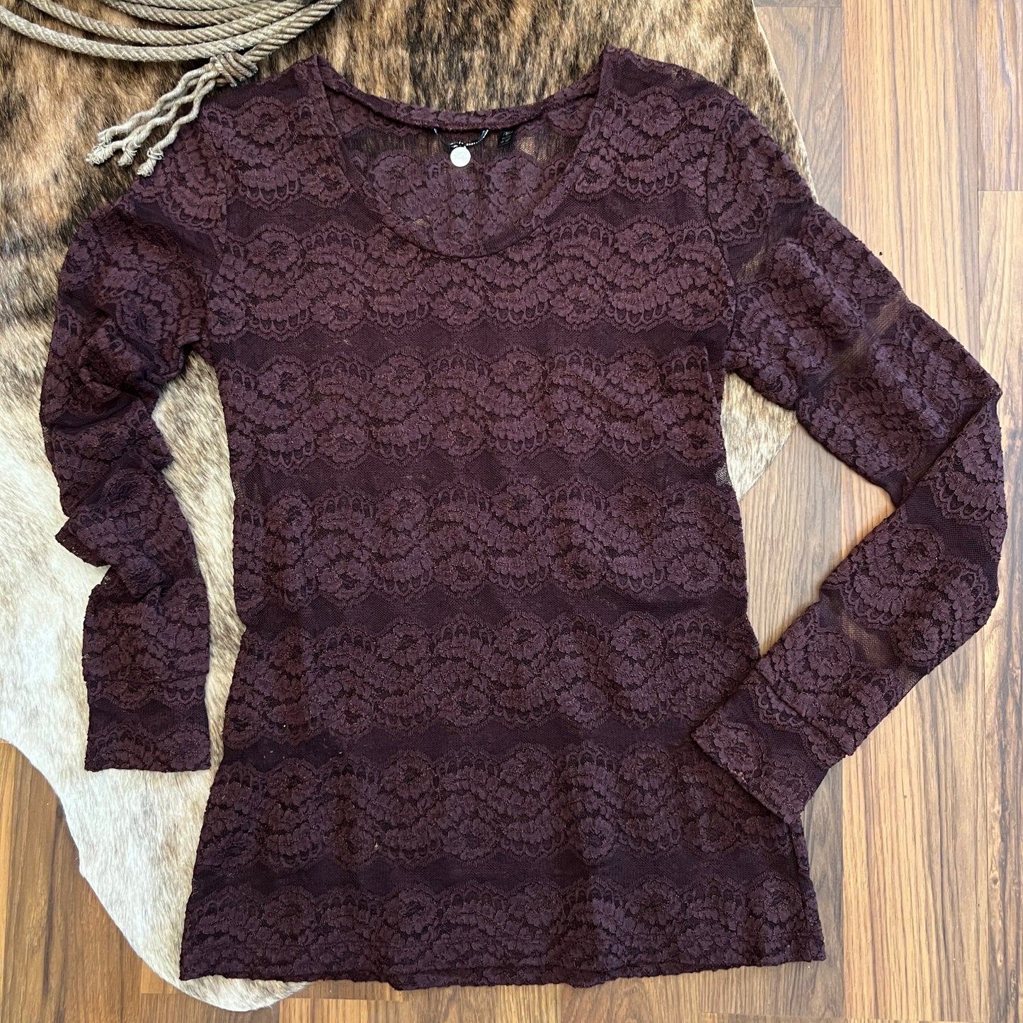 BKE By Buckle Purple Long Sleeve Women's Lace Top (Large)