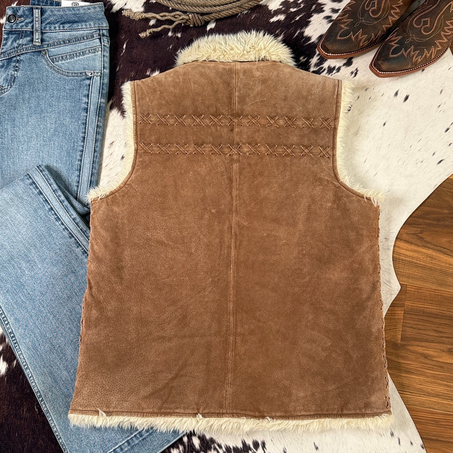 Vintage Genuine Leather Sherpa-Lined Zipper Vest by Ruff Hewn (Women’s Medium)