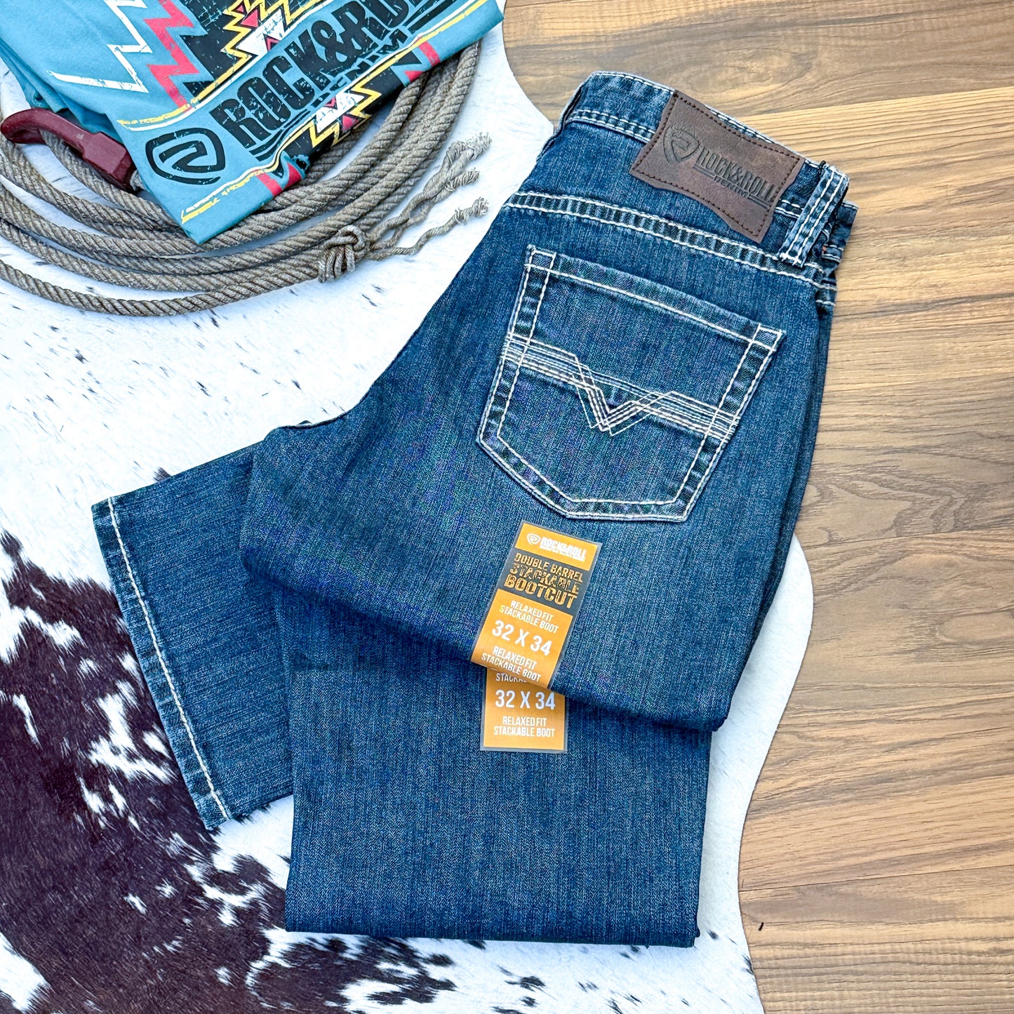 NEW Rock & Roll Denim Double Barrel Relaxed Stackable Bootcut Jeans (32x34)
