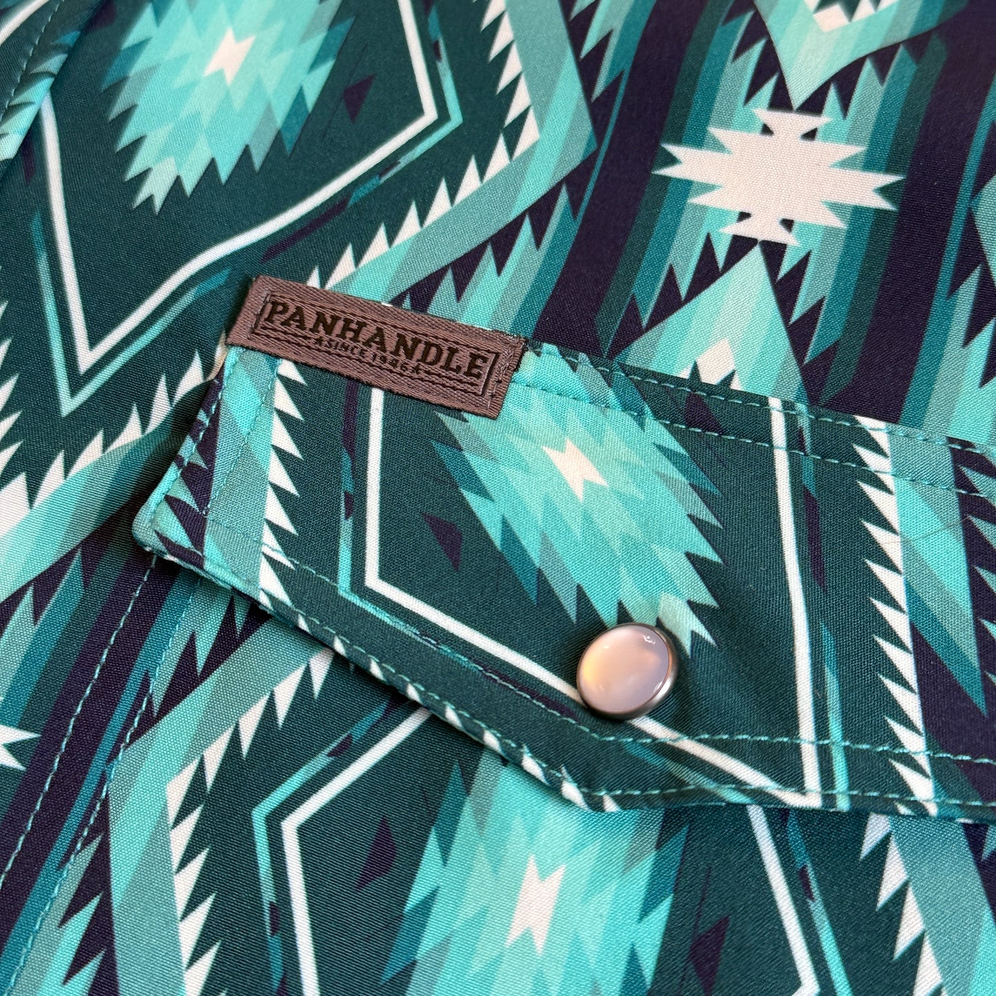 NEW Panhandle Slim Turquoise Aztec Performance Pearl Snap Shirt (L)