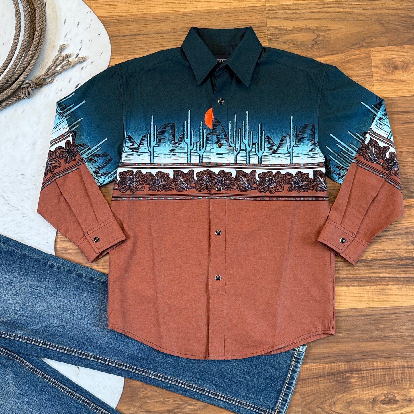 NEW Panhandle Boys Pearl Snap Cactus Desert Shirt Long Sleeve (M/10)