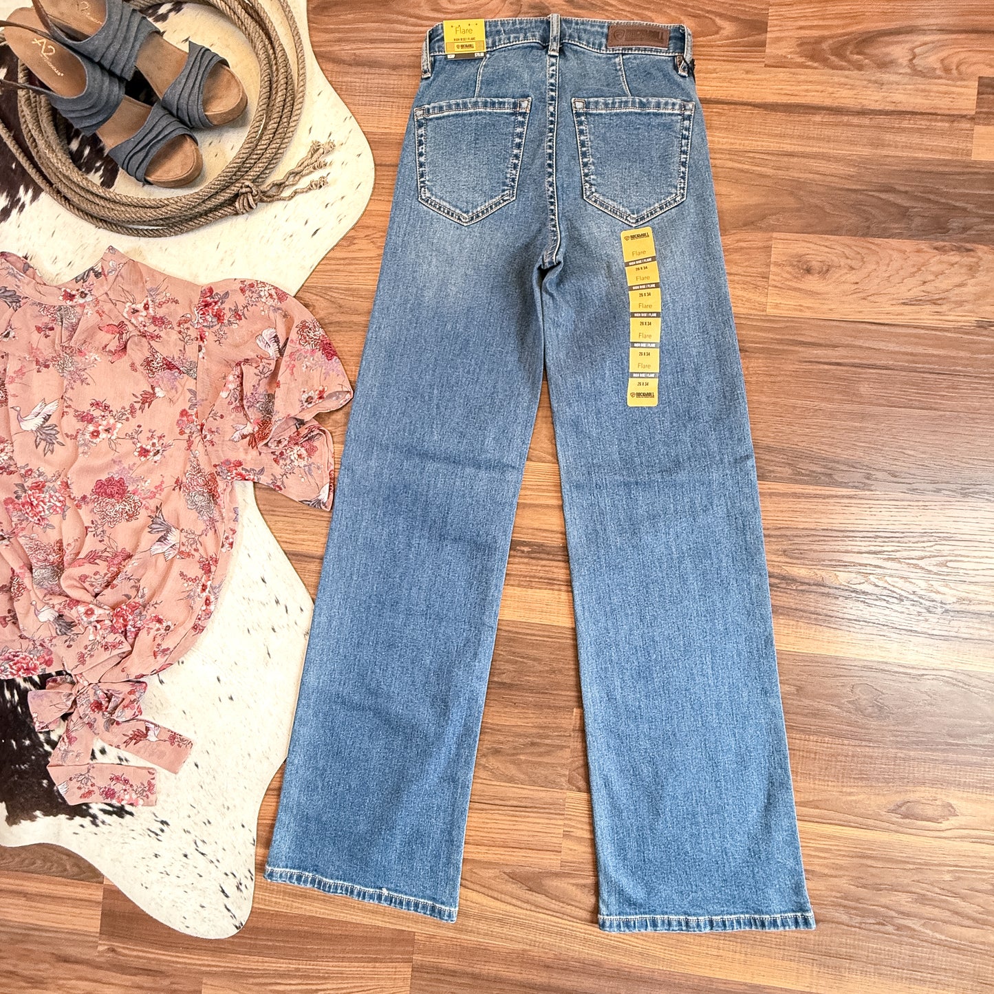 NEW Rock & Roll Denim High Rise Relaxed Flare Jeans – Patch Front Pockets (26x34)