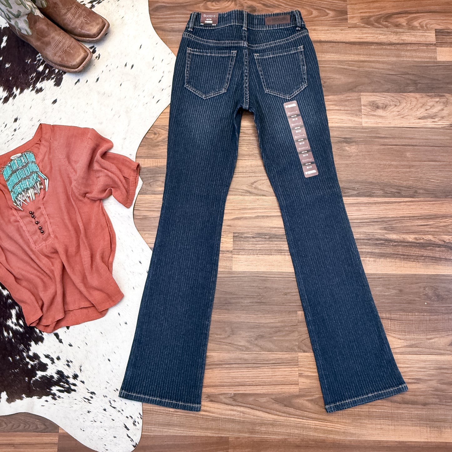 NEW Rock & Roll Denim High Rise Striped Smiley Pocket Bootcut Jeans (26x34)