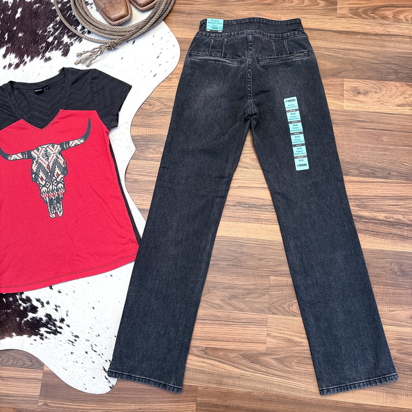 NEW Rock & Roll Denim High Rise Welt Pocket Bootcut Jeans – Black Wash (26x34)
