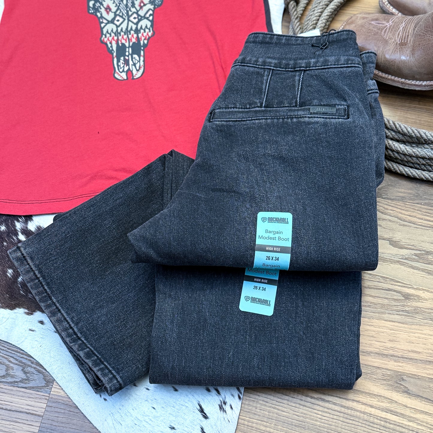 NEW Rock & Roll Denim High Rise Welt Pocket Bootcut Jeans – Black Wash (26x34)