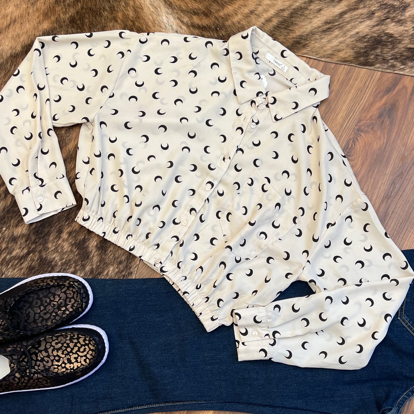 Cresent Moon Long Sleeve Crop Top (Small)
