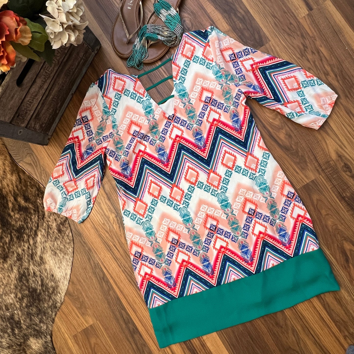 NEW Pink Owl Southwestern Geo 3/4 Sleeve Dress (Large)