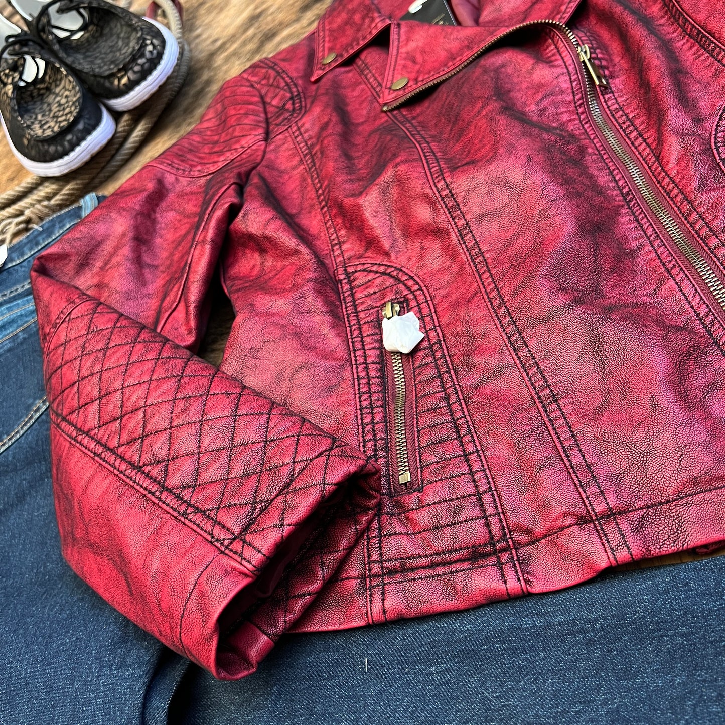 NEW Giolshon Retro Moto Faux Leather Women's Jacket (Large)