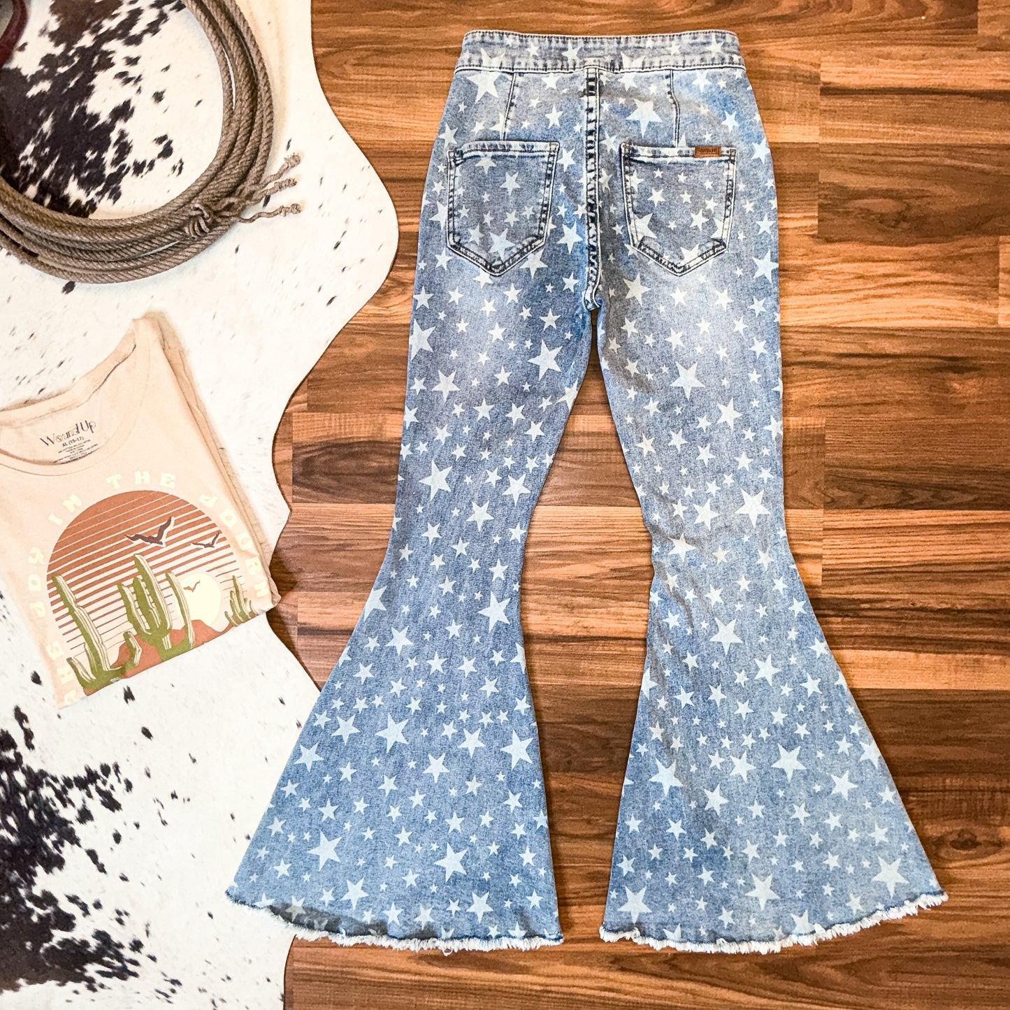 Rock & Roll Denim High Rise Star Print Flare Jeans (26x30)