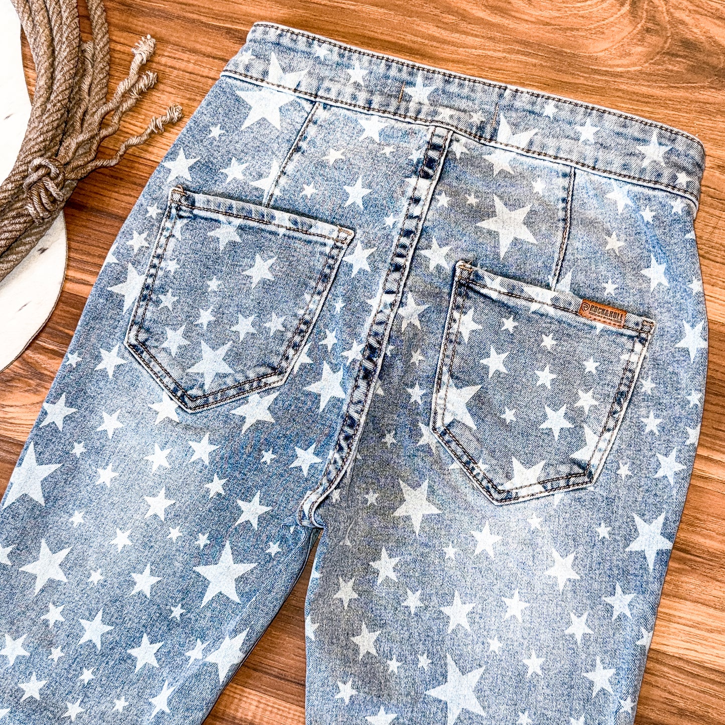 Rock & Roll Denim High Rise Star Print Flare Jeans (26x30)