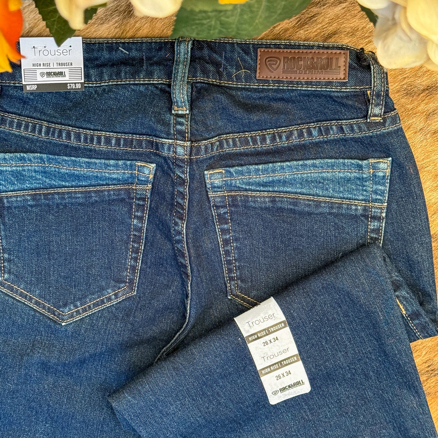 NEW Rock & Roll Denim High Rise Two-Tone Pocket Trousers (26x34)