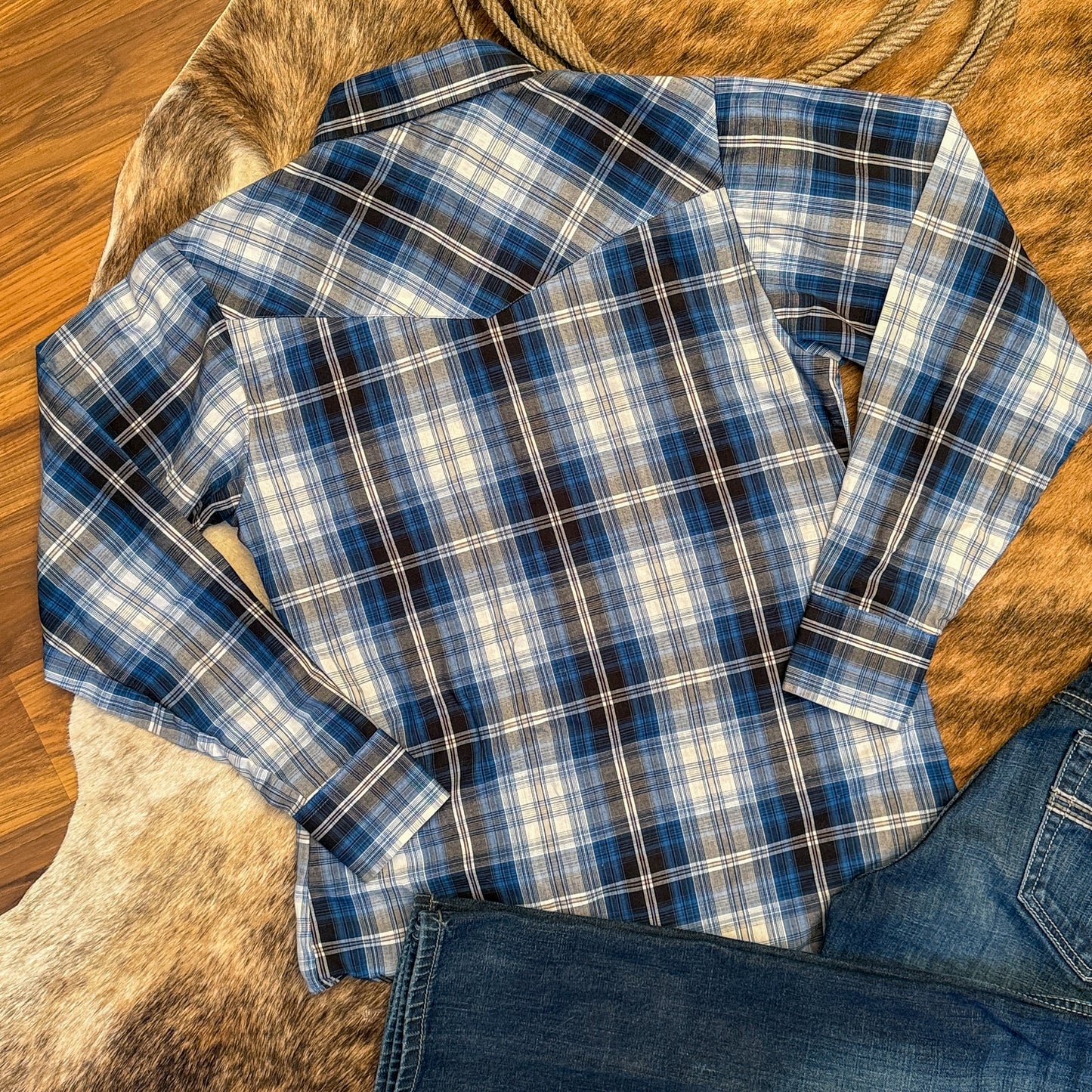 Youth Boys/Girls Ely Cattleman Plaid Pearl Snap Western Rodeo Shirt – Youth Large