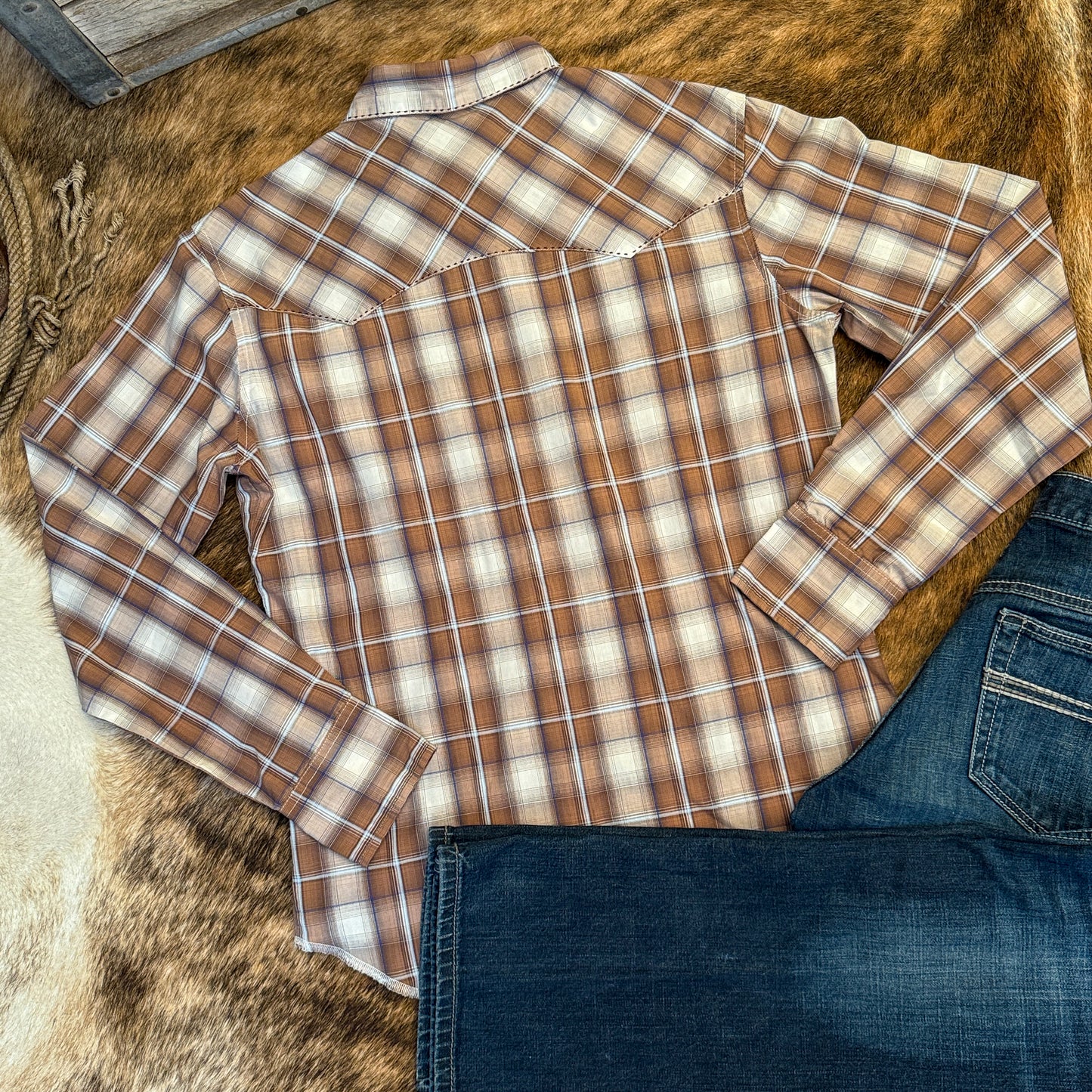 Wrangler Men's Retro Plaid Pearl Snap Buck Stitch Western Shirt (S)