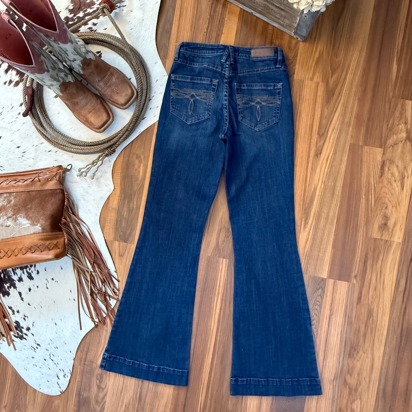 Rock & Roll Cowgirl Denim Boot Stitch Pocket High Rise Trouser Jeans (26x34)
